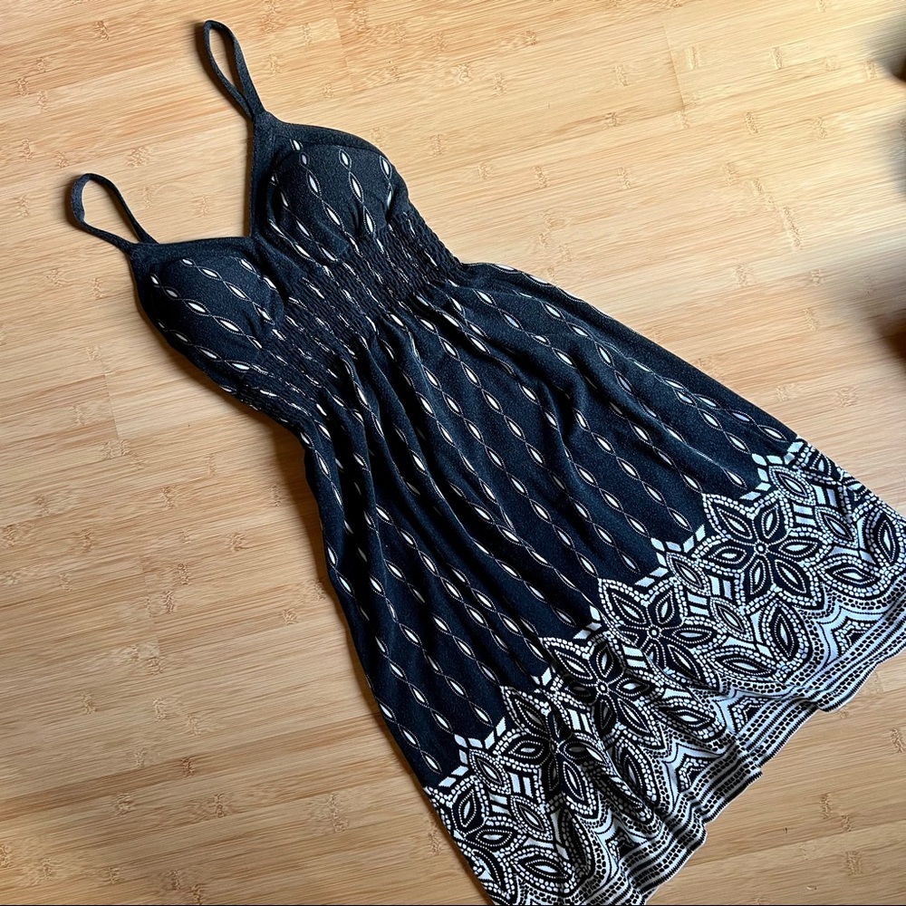 Black and White Patterned Spaghetti-Strap Dress
